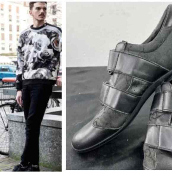 Gucci Pelle S. Gomma Trainers Sneakers Men Sz 40 BLACK Leather Monogram Low Top - Picture 2 of 16